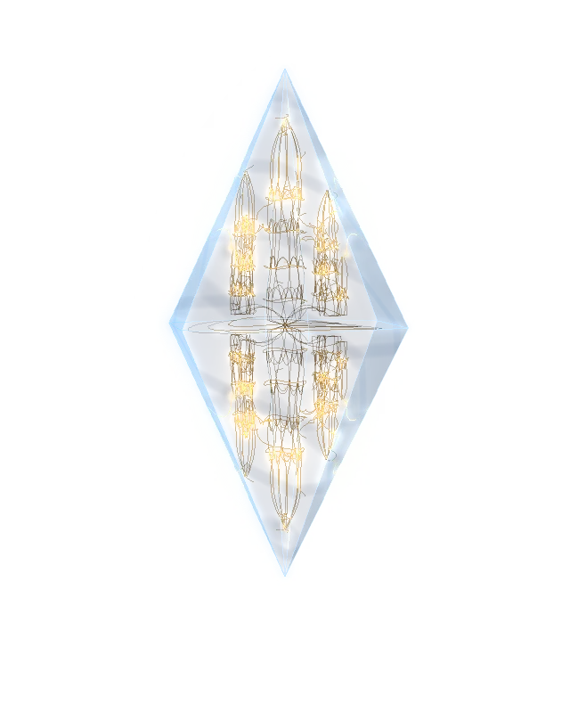 The Logris crystal: blue crystal with a living golden structure inside